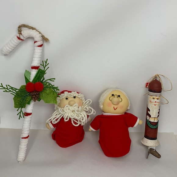 Vintage Other - 4 pc vintage Christmas holiday decorations, Santa, Mrs. Claus, and Candy Cane